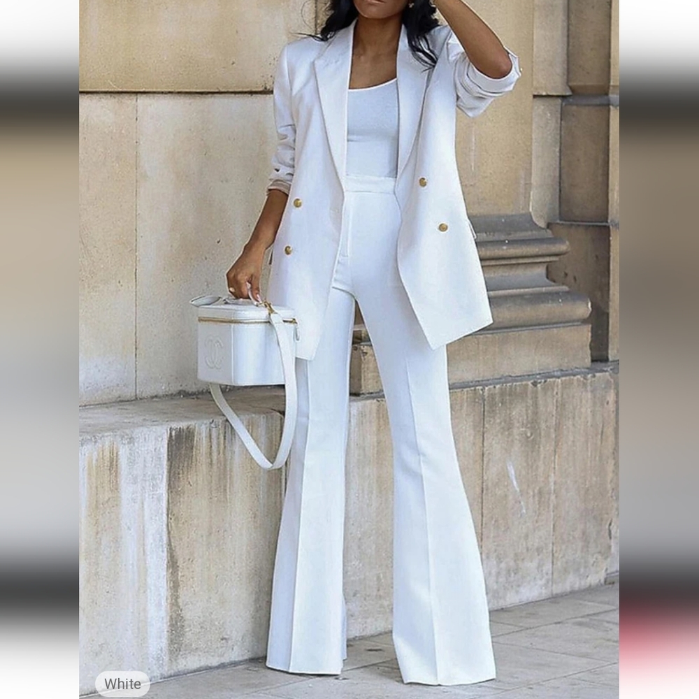 ZARA flare high rise pants white